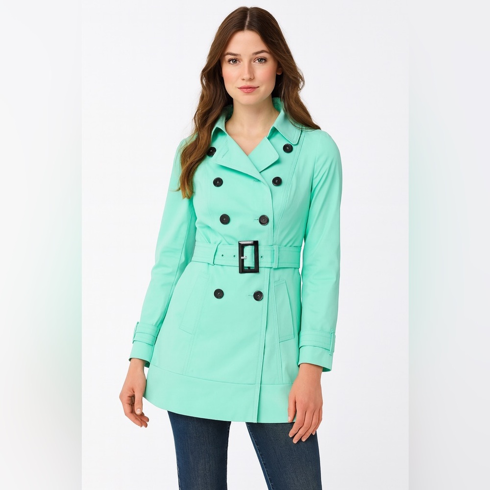 New York & Company Mint Green Double-Breasted Trench Coat